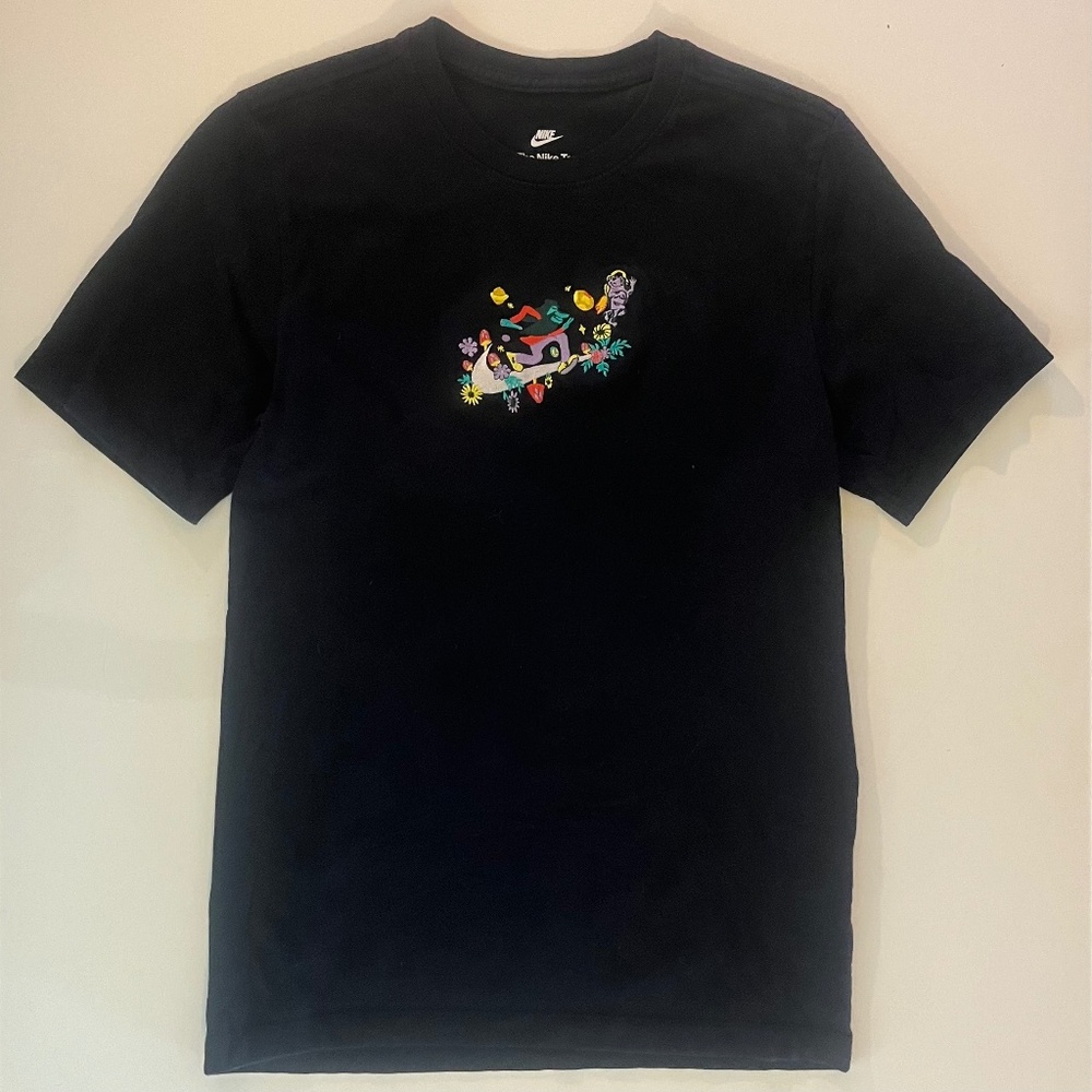 The Nike Tee Black with Psychedelic Embroidery Logo
